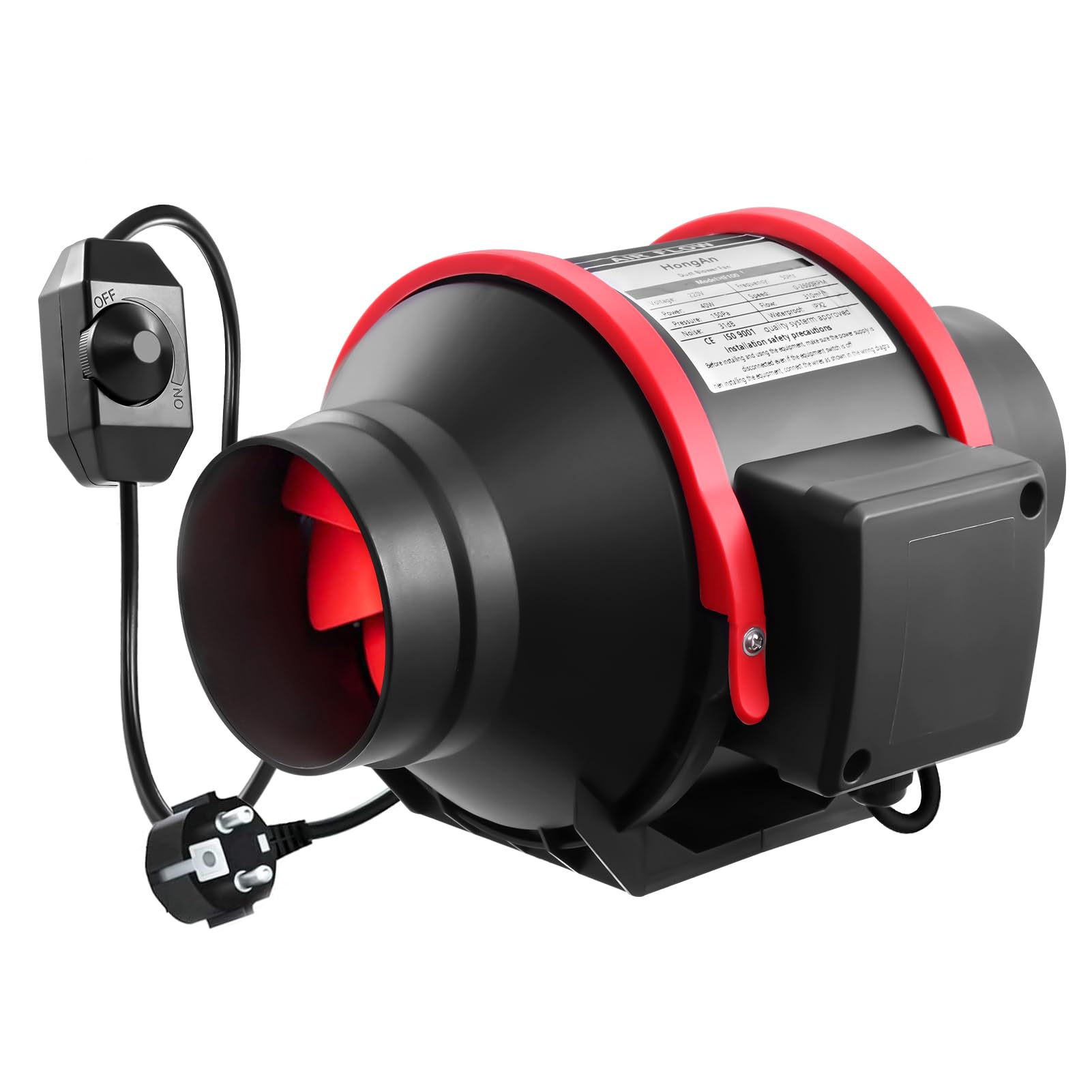 Ventilatore di condotto in linea regolabile da 100 mm per estrazione fumi, 310 m3/h ventilatore di scarico silenzioso, spina UE per bagno, tende per la crescita, ventilazione idroponica e ventola di