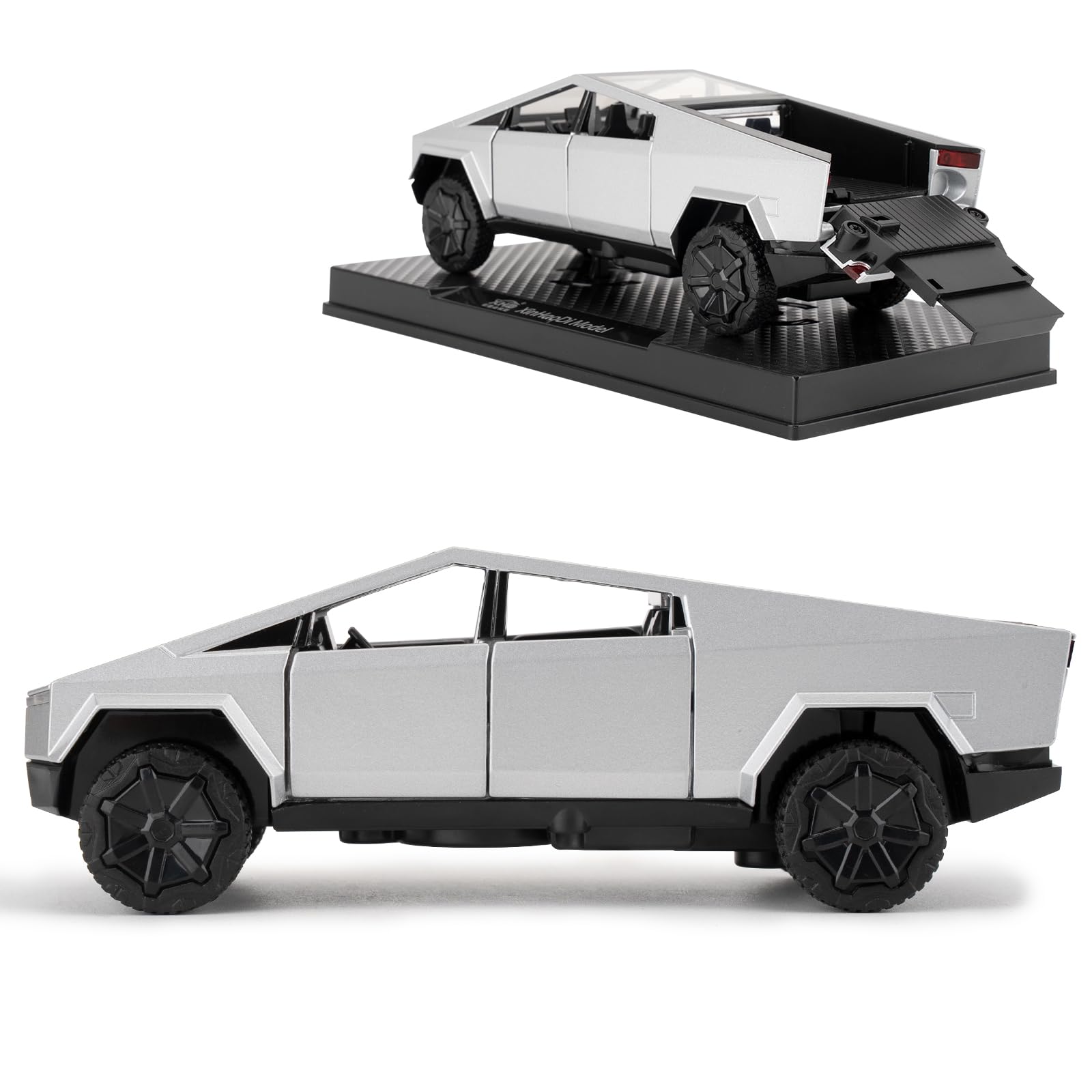 TGRCM-CZ 1/32 Tesla Cybertruck Electric Pick-Up Truck Model Car, Zinc Alloy Pull Back Toy car with Sound and Light for Kids Boy Girl Gift Silvery