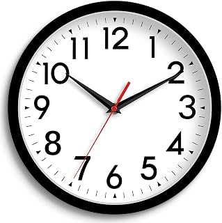 DAXSMY 8 Inch Silent Non-Ticking Wall Clock - Modern Black Analog Battery Operated for Kitchen Office Bedroom