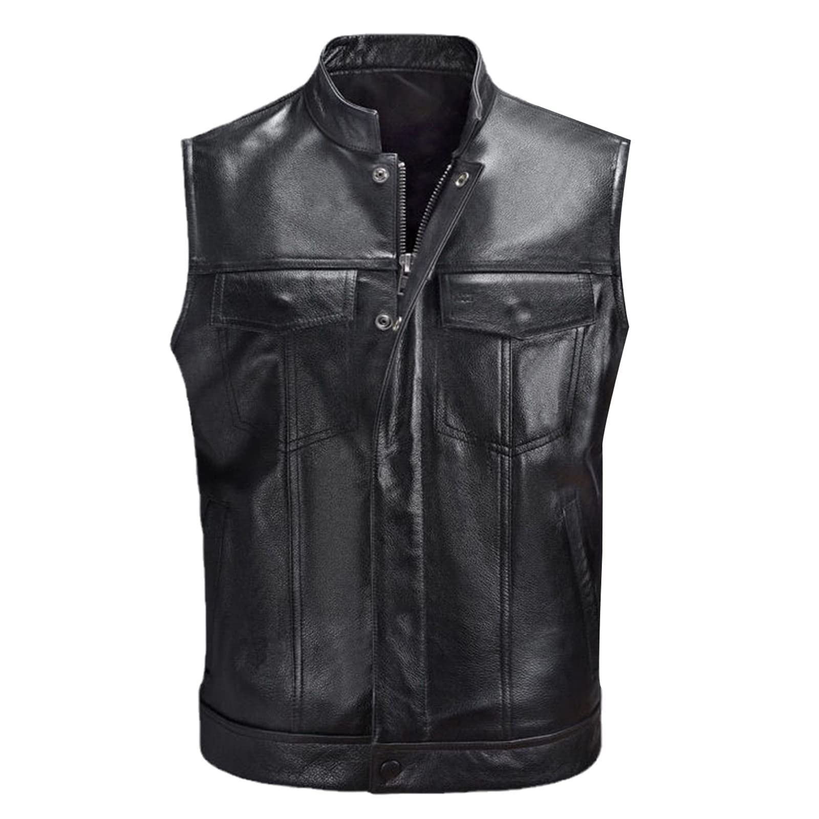 PU gilet in pelle gilet nero gilet senza maniche giacca spessa moto sottile gilet multi tasca cerniera