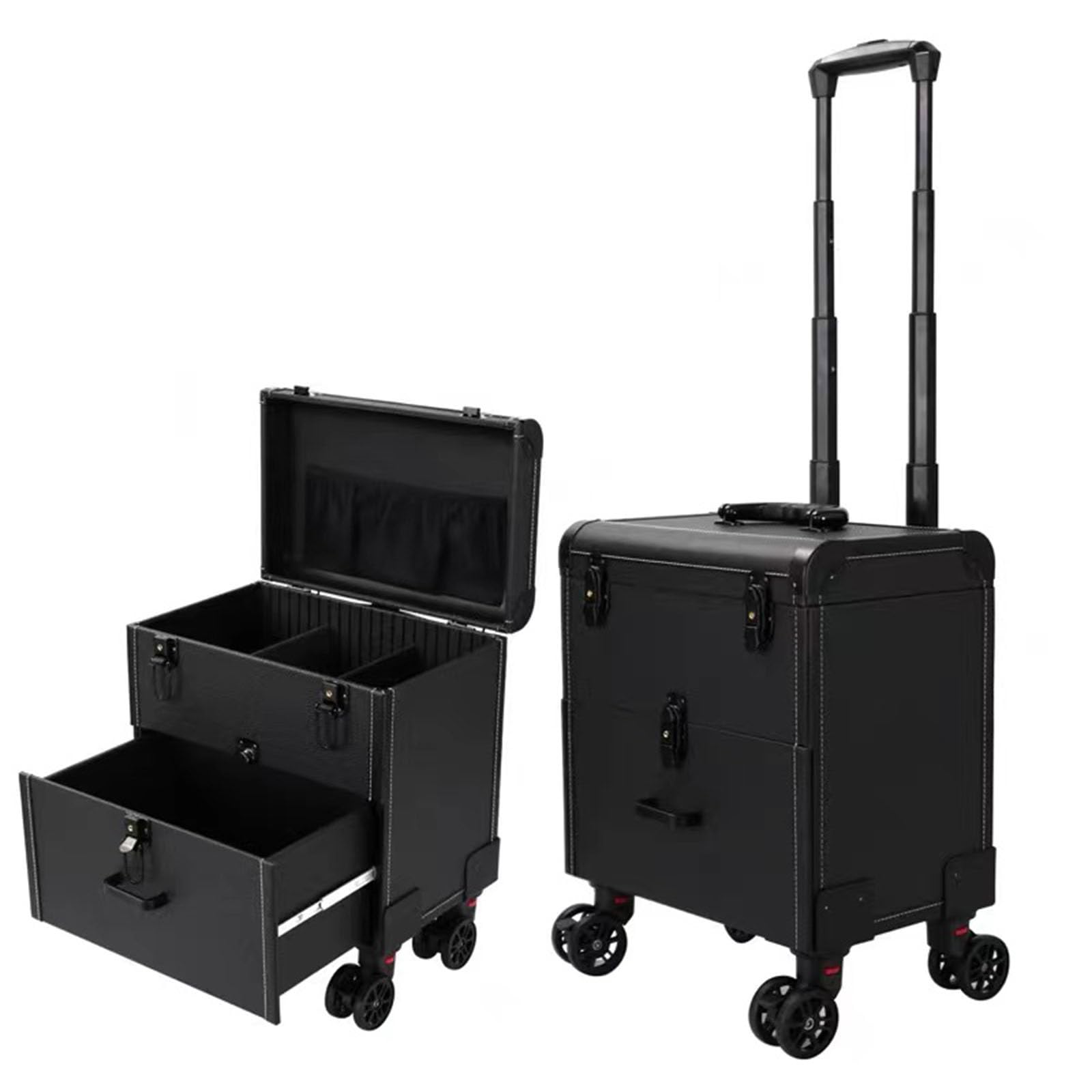 Estuche de maquillaje multicapa con barra de tracción ajustable, carrito de cosméticos para viajes y uso profesional, a