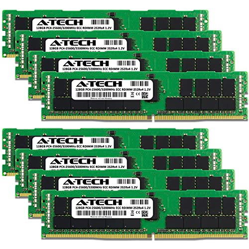 Image of A-Tech 1TB Kit (8x128GB) DDR4 3200MHz PC4-25600 ECC RDIMM 4Rx4 (3DS 2S2Rx4) Quad Rank 1.2V ECC Registered DIMM 288-Pin Server & Workstation RAM Memory Upgrade Modules (A-Tech Enterprise Series)