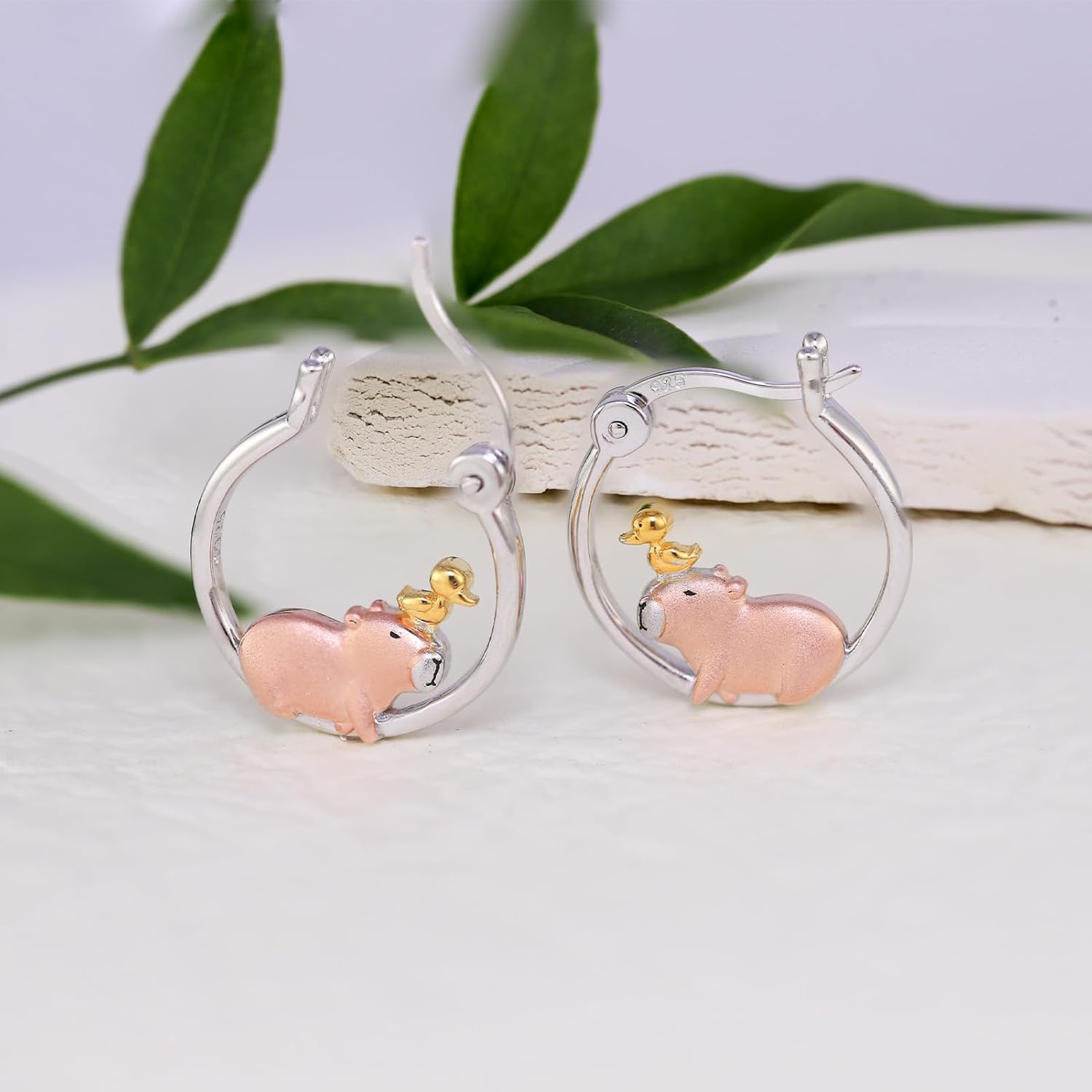 925 Sterling Silver Animal Hoop Earrings Collection, Sloth/Capybara/Pug Designs, Hypoallergenic Small Hoops for Women, Cute Pet - Themed Jewelry Set - Image 3