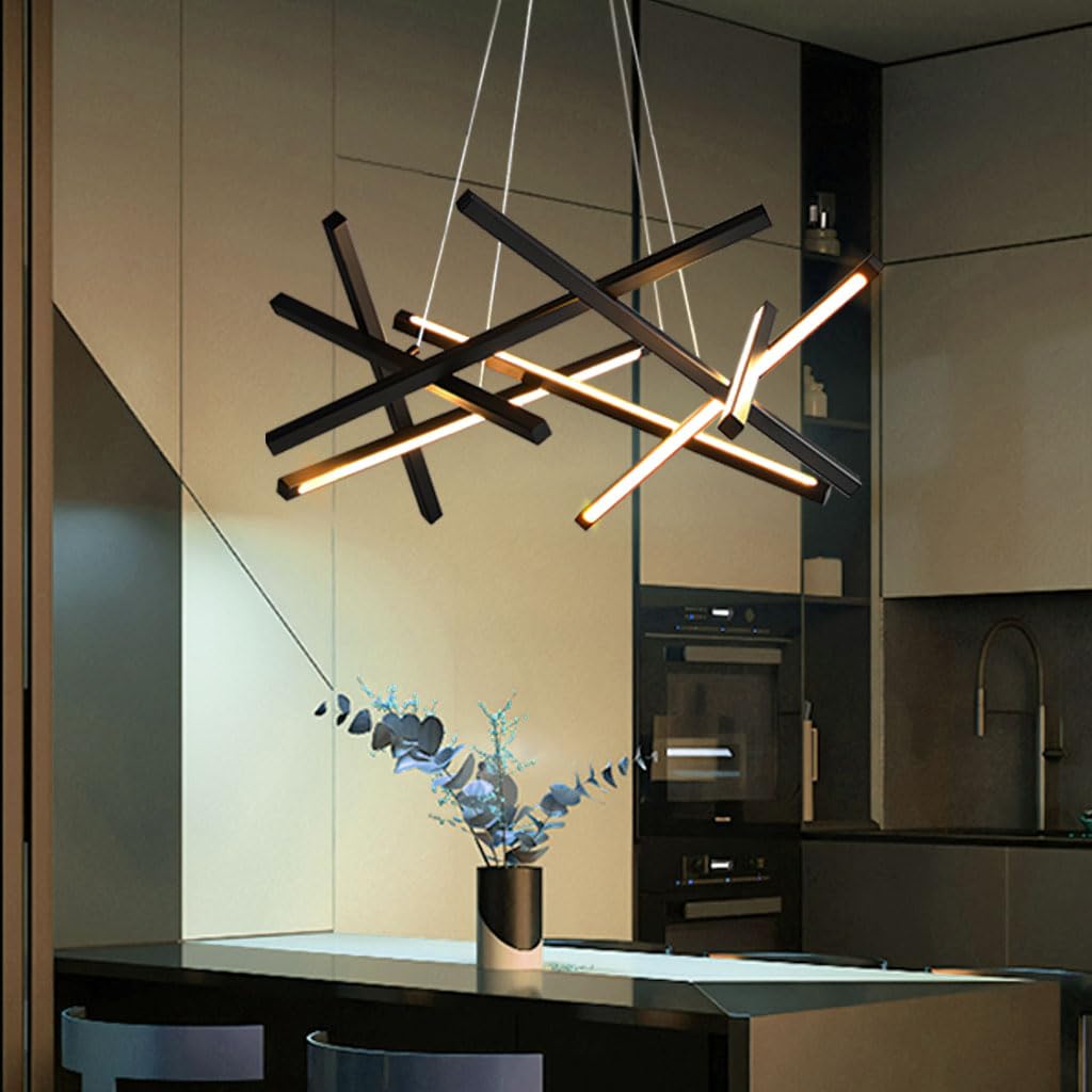 Lustre suspendu moderne 8 lumières or et noir réglable pour salle à manger
