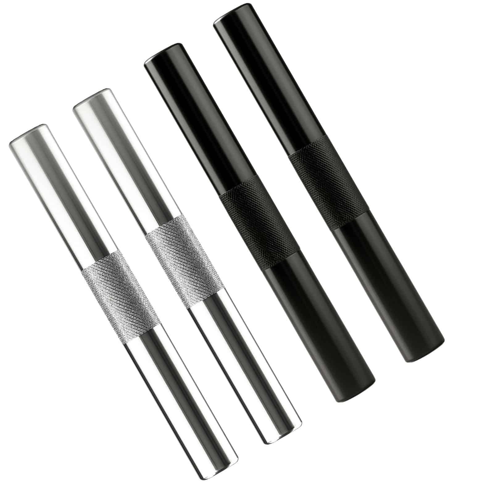 Juego de 4 pajitas de metal reutilizables de 7 cm, tubos de extracción de calidad prémium portátiles (2 negras y 2 plateadas)