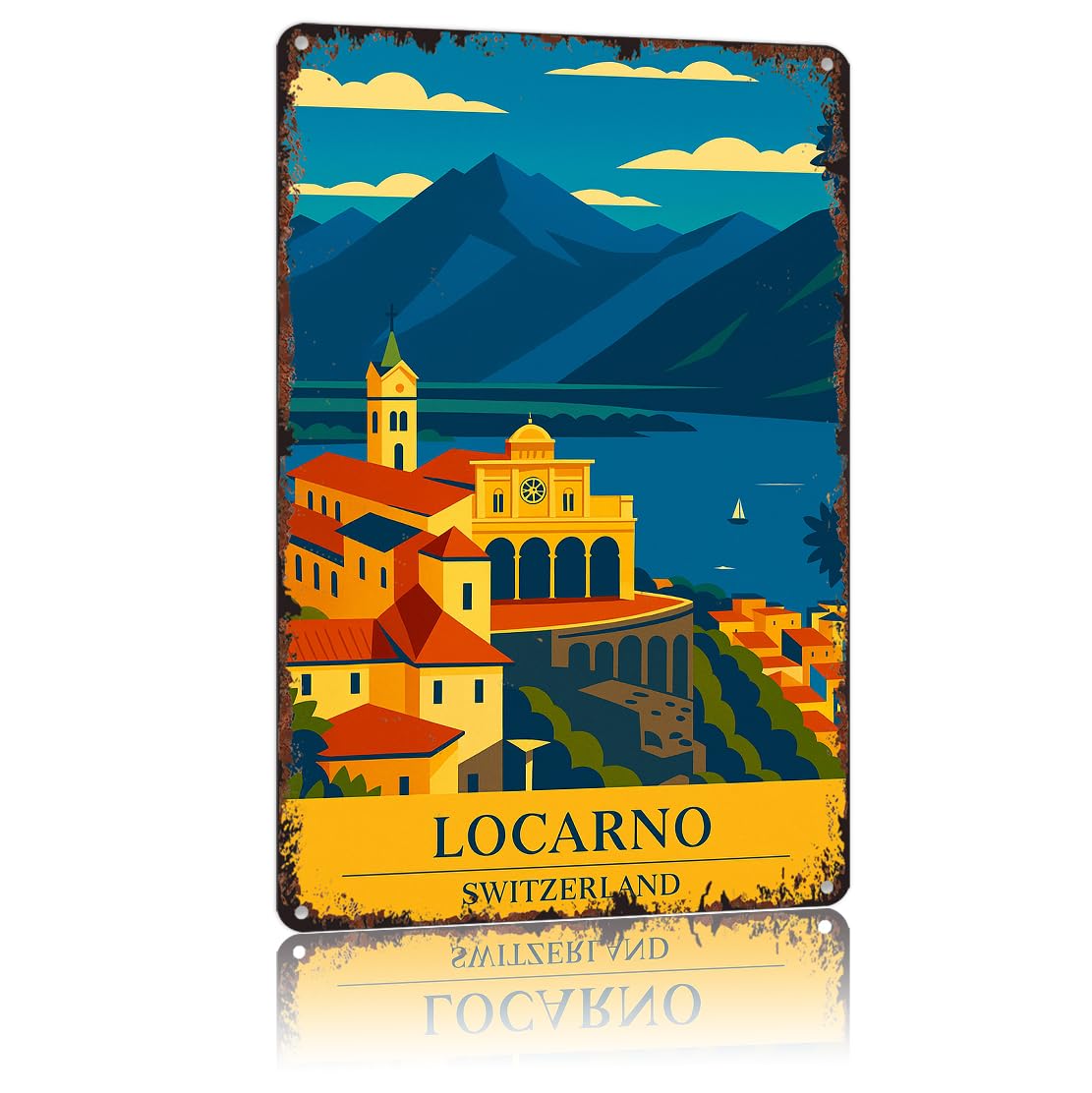 peiyeety Vintage Tin Sign Locarno Switzerland Poster Funny Metal Sign Aluminum 8x12inch For Bathroom Bedroom Living Room Wall Decor