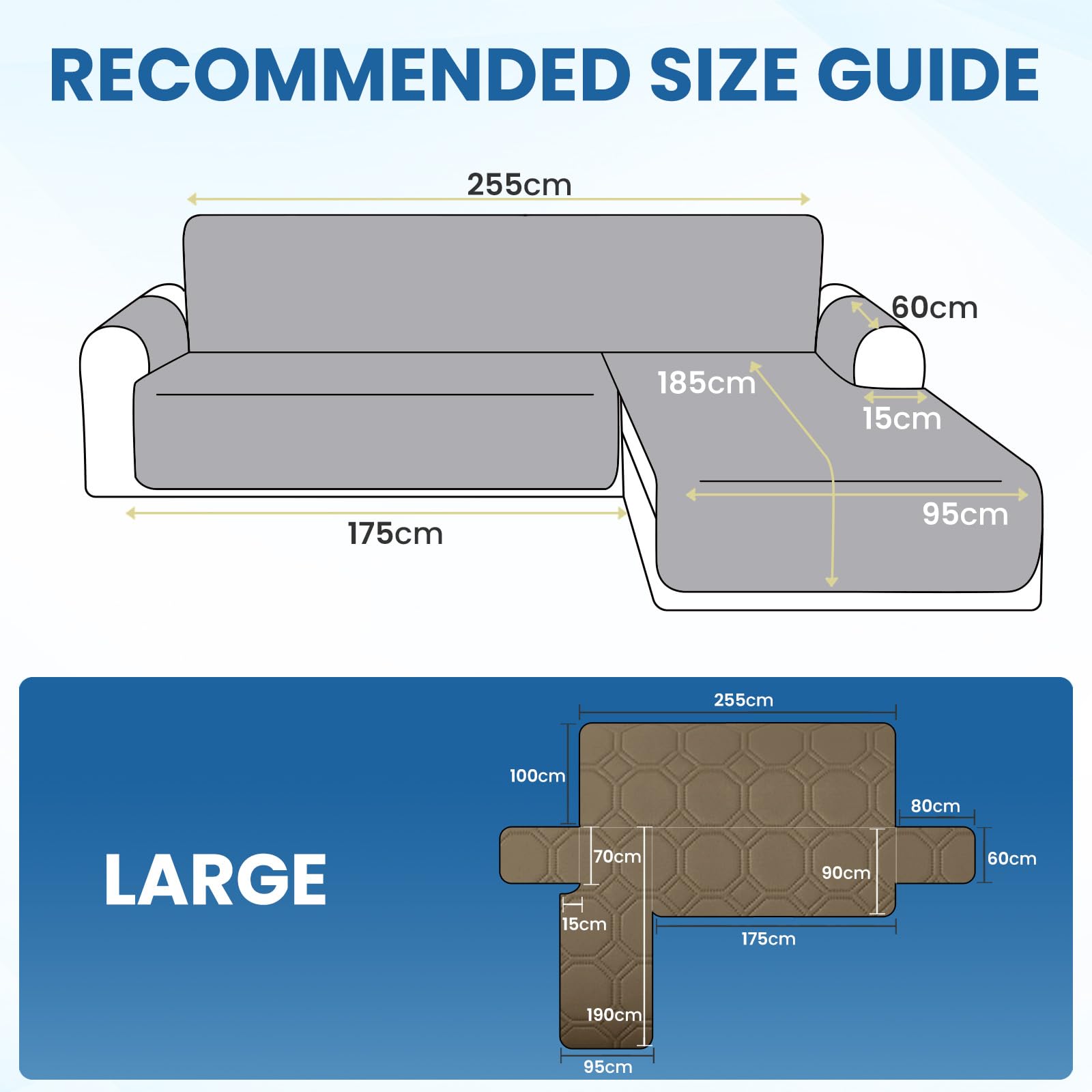 Ystyle Fundas para Sofa Chaise Longue 3 Plazas Impermeable, Fundas Sofa Chaise Longue Izquierda/Derecha Universal Reversible, Protector de Muebles Antideslizante y Antimanchas, Café Claro