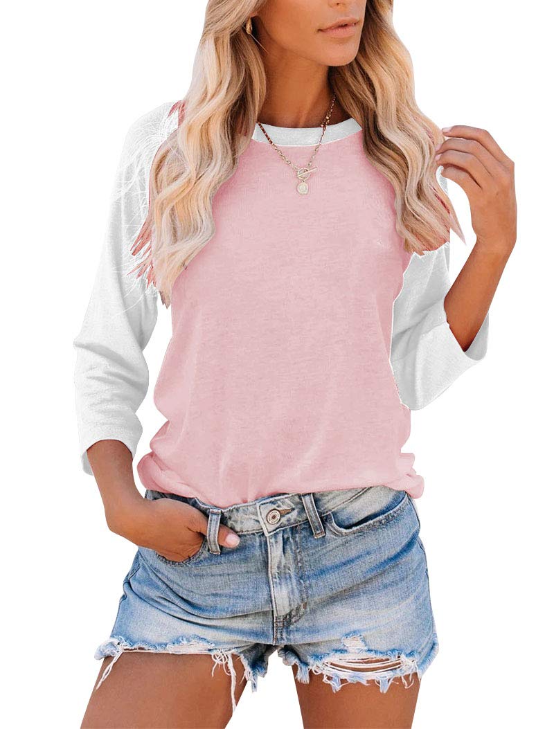 BingerlilyWomen's Casual T-Shirts 3/4 Sleeve Color Block Cute Tops Comfy Blouses