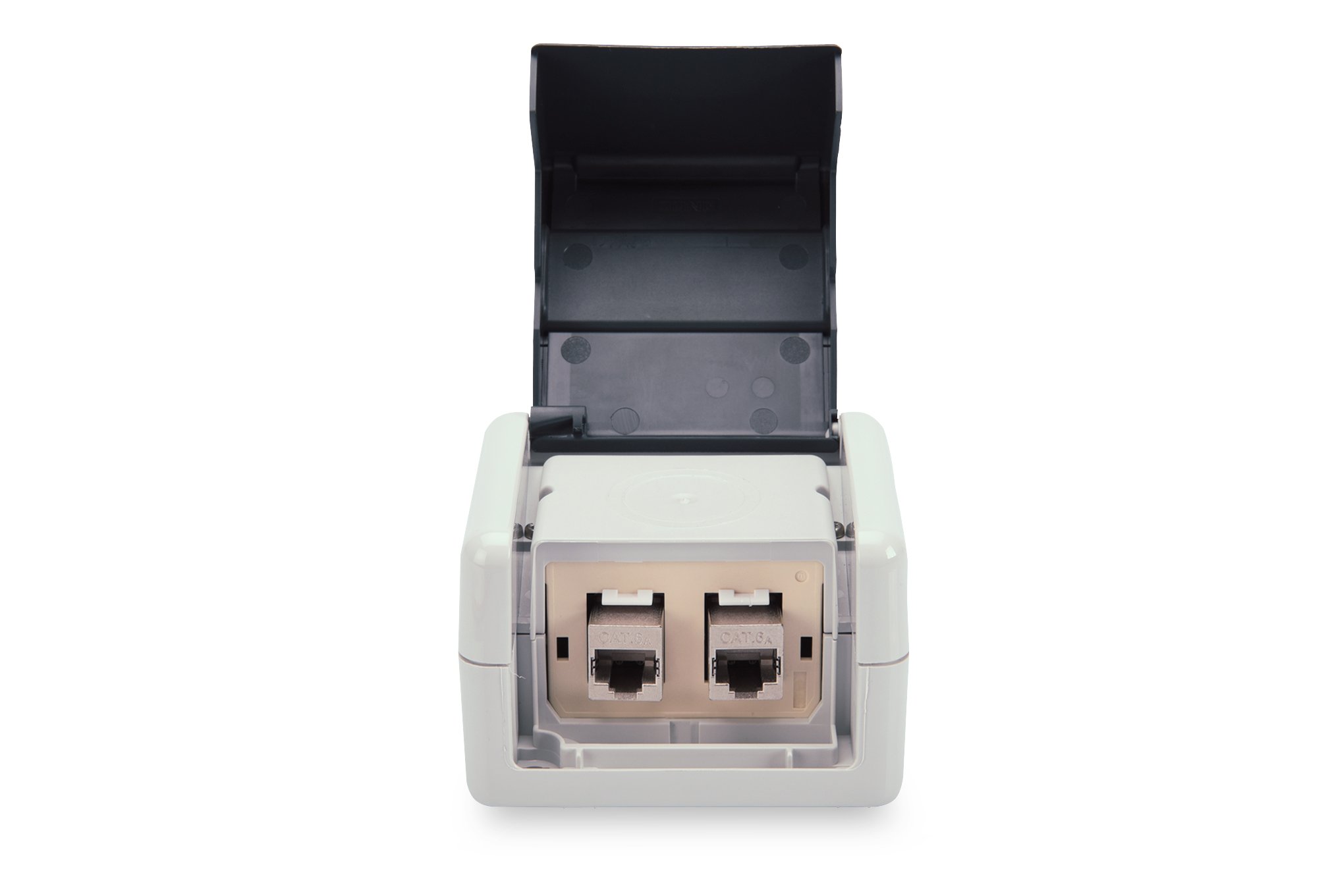 DIGITUS Set: Prise réseau Outdoor IP44 (1 pièce) - Avec support pour modules Keystone (1 pièce) - Avec prise réseau Cat 6A Keystone Module (2 pièces)