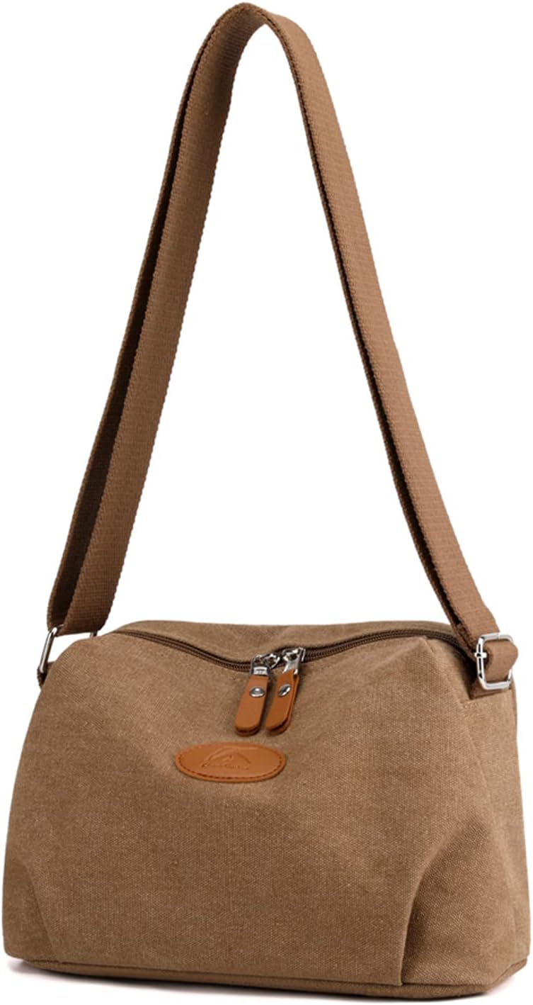 PORRASSO Women's Crossbody Bag Casual Shoulder Bag Canvas Messenger Bag Ladies Satchel for Shopping Travel Daily Use Brown