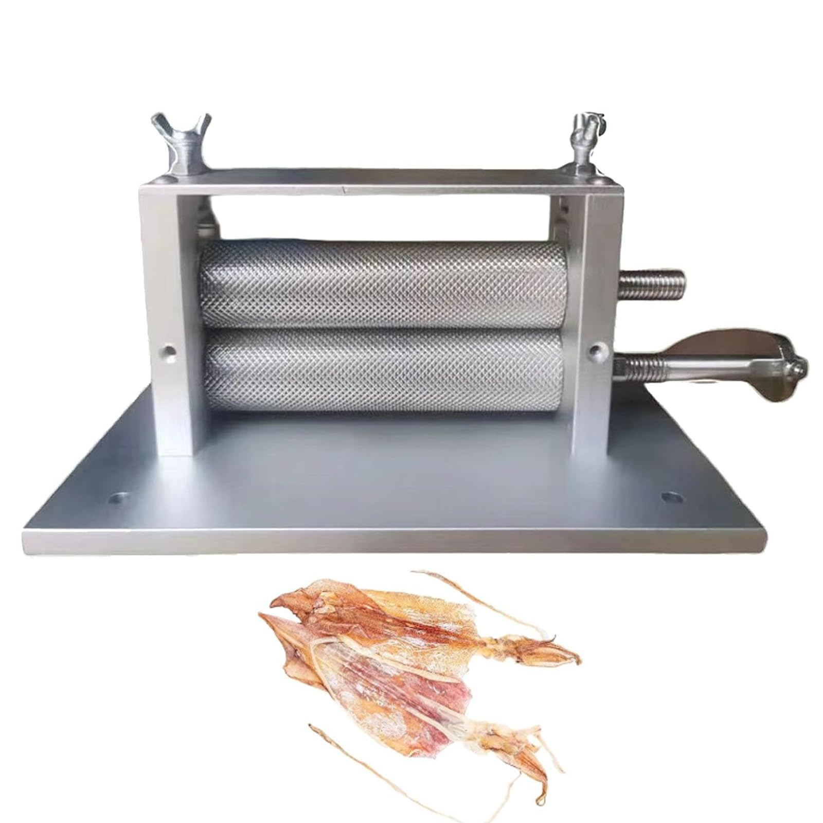 Macchina Manuale per Calamari, Pressa in Acciaio Inox | Motivo da 0,2 mm, Manovella e Rulli Lisci per Calamari Secchi, Pesce, Carne Secca e Lavorazione Alimentare