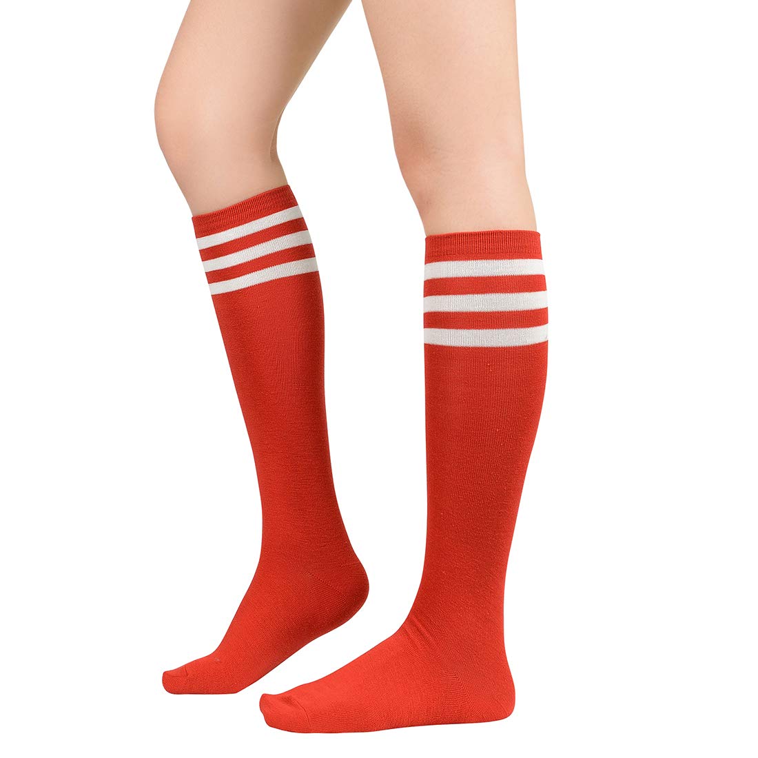 Durio Calcetines hasta la rodilla para mujer, calcetines altos de invierno, térmicos, largos, cálidos, talla única, Rayas rojas y blancas, Talla única