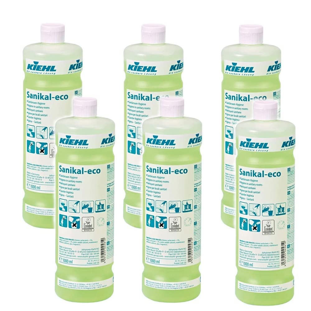 Sanikal-Eco detergente bagno ecologico anticalcare per piastrelle box doccia superfici profumate e lucide - Cartone 6 flaconi lt.1