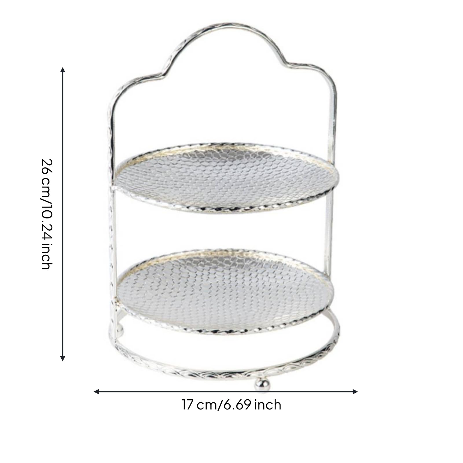 perfk Dessert Stand Vassoio Alzata Piattaforma Espositore Alzata Torta in Metallo con Nido d'Ape E Piedini Sferici Design , Argento , Medio, Doppio Strato