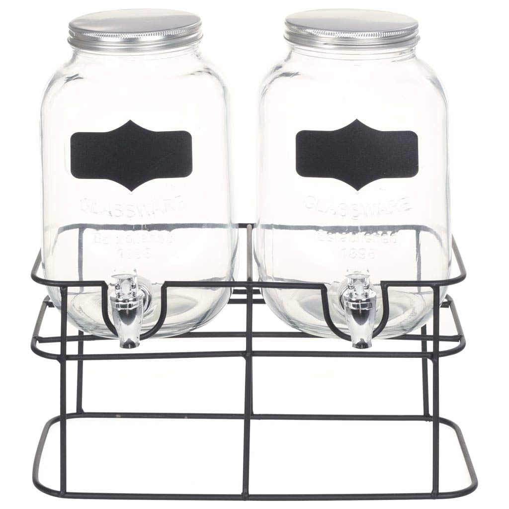 Festnight Dispensadores de Bebida con Soporte Botella de Cristal con Grifo Botes de Cristal con Tapa 2 unidades Vidrio 2 x 4 L