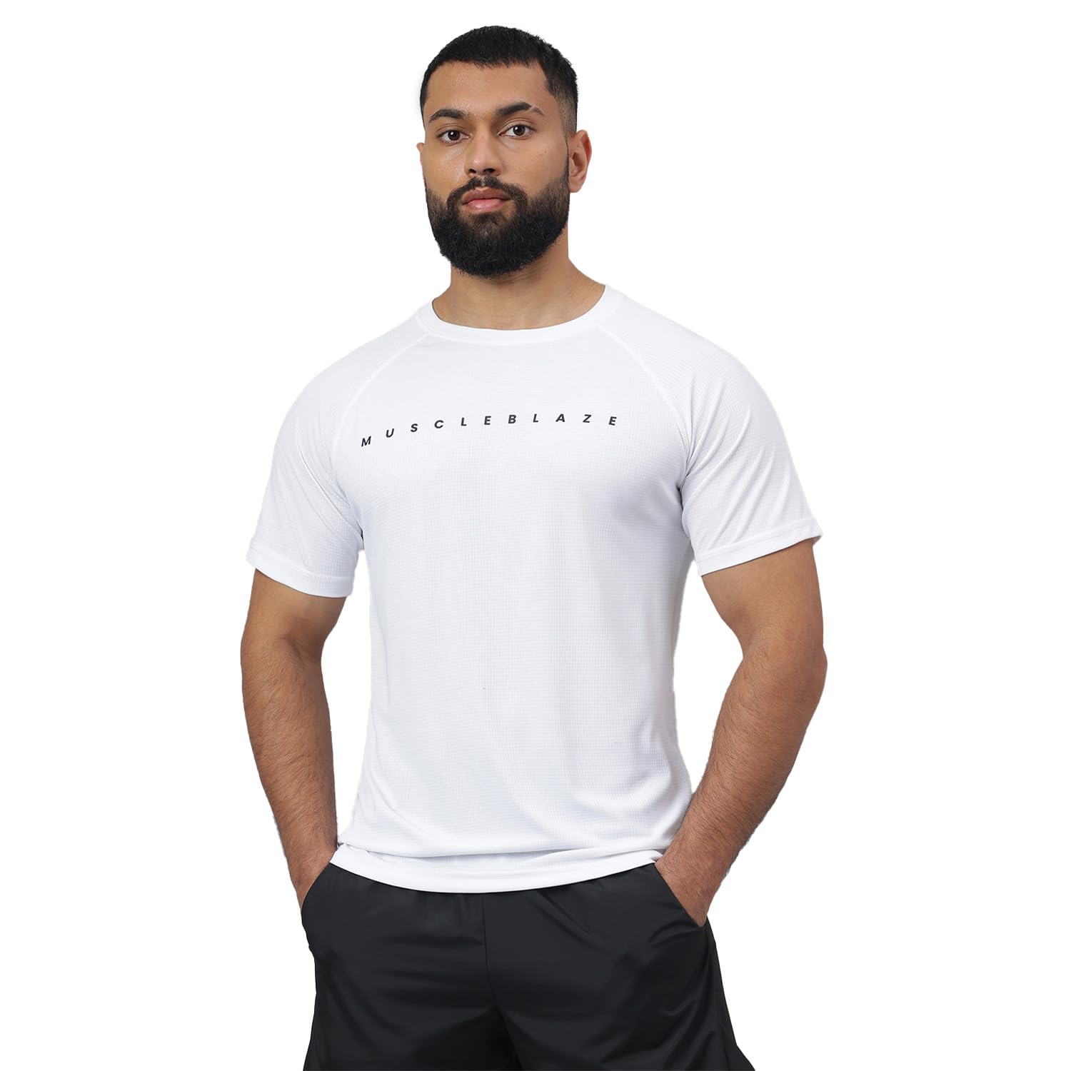 Half Sleeve Patterned Dry-Fit Active Tee for Men-image-0