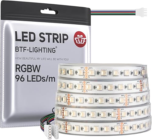 Miniatura 15 de BTF-LIGHTING 5050 RGBW RGB+Blanco Cálido(2700K-3000K) 4 Colores en 1 LED 5m 16.4 pies 96LED/m DC24V Cinta de luces LED multicolor IP30 no blanco