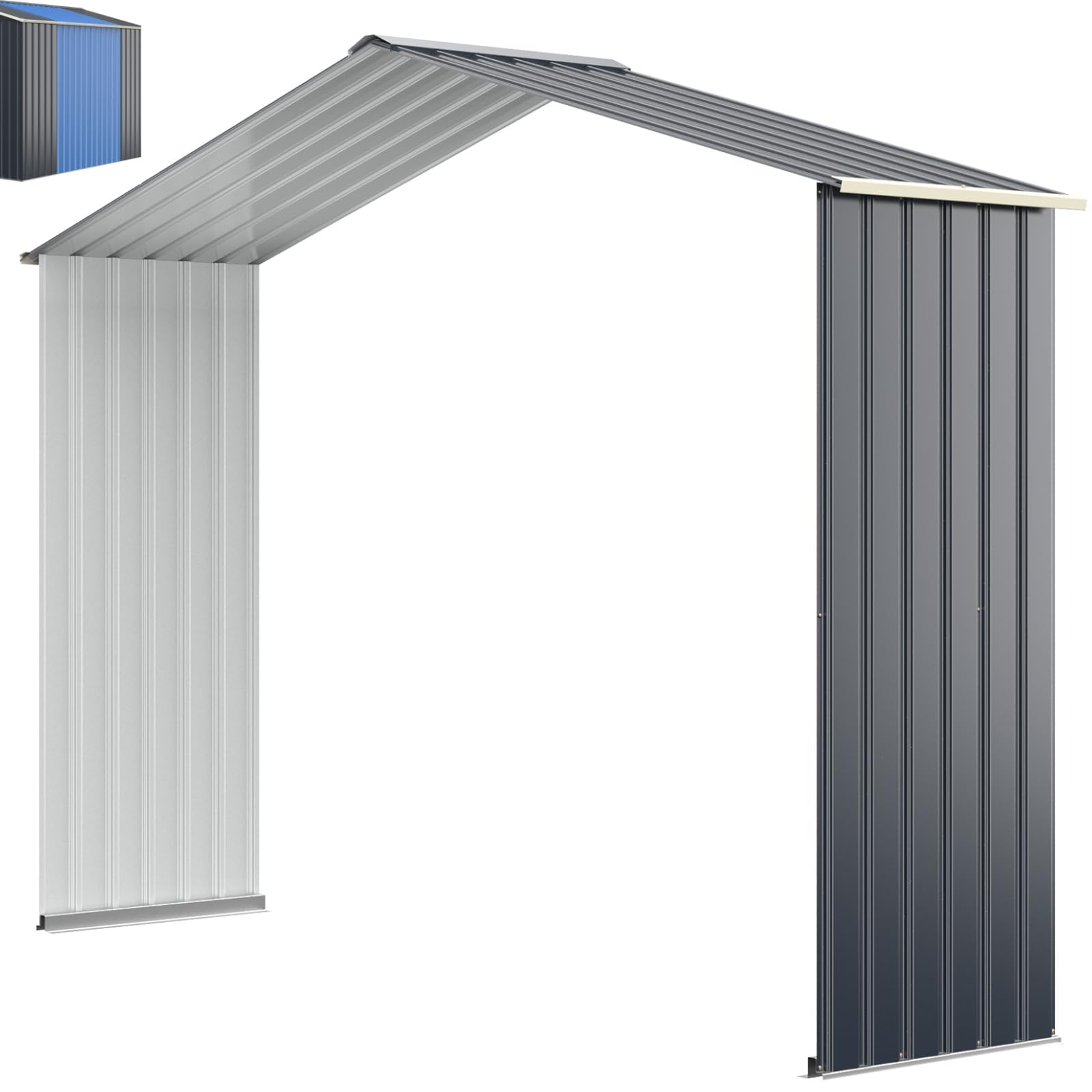 GiantexUK 7x4FT/9x6FT Metal Garden Shed and Extension Kit, Outdoor Galvanized Storage House with 4 Vents & Lockable Sliding Doors, Slope Roof Utility Shed Building (9x6FT Shed Extension Kit)