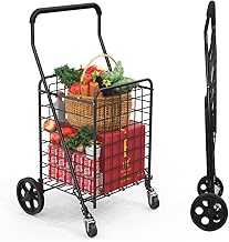 Kiffler Grocery Shopping Cart with 360° Rolling Swivel Wheels Utility Cart Easily Collapsible Cart 66lb Extended Foam Cover, Trolley for Laundry,Groceries,Travel Black