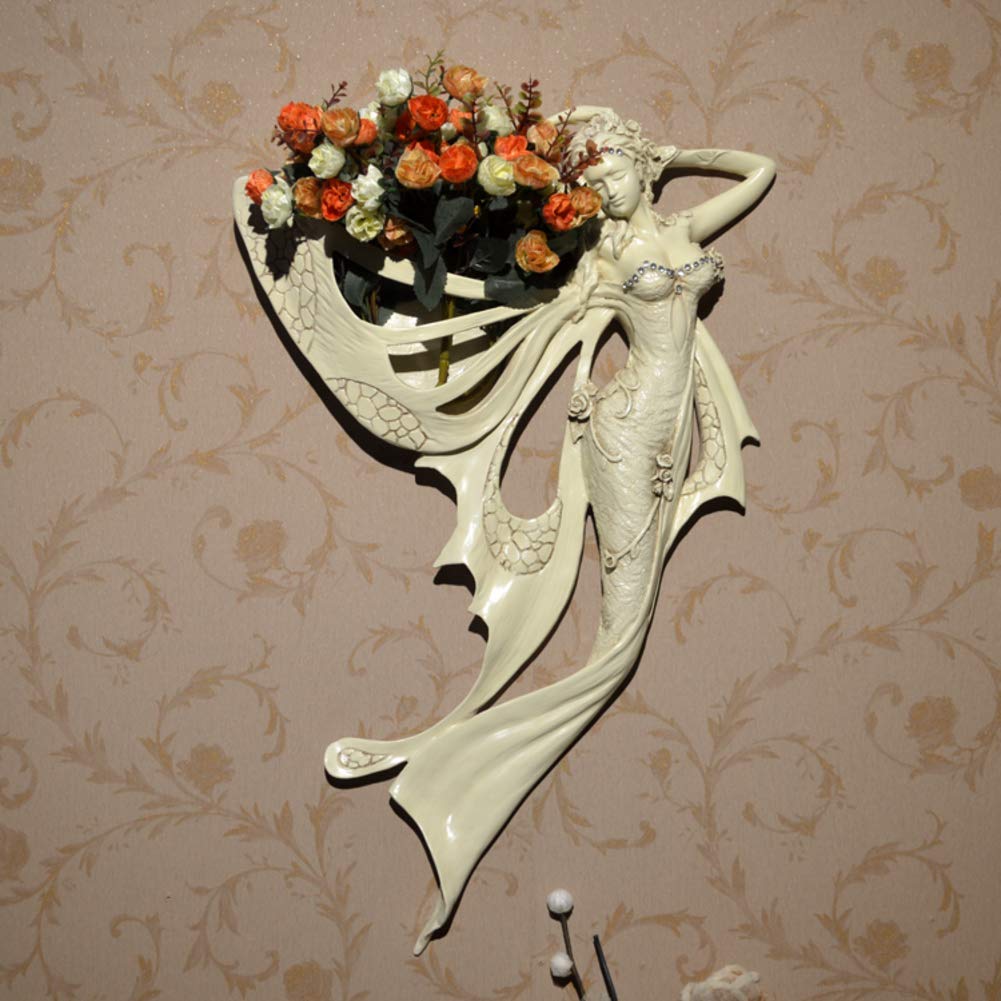 Vase de jardinière d'ange murale élégante en statue de dame déco 45x70 cm