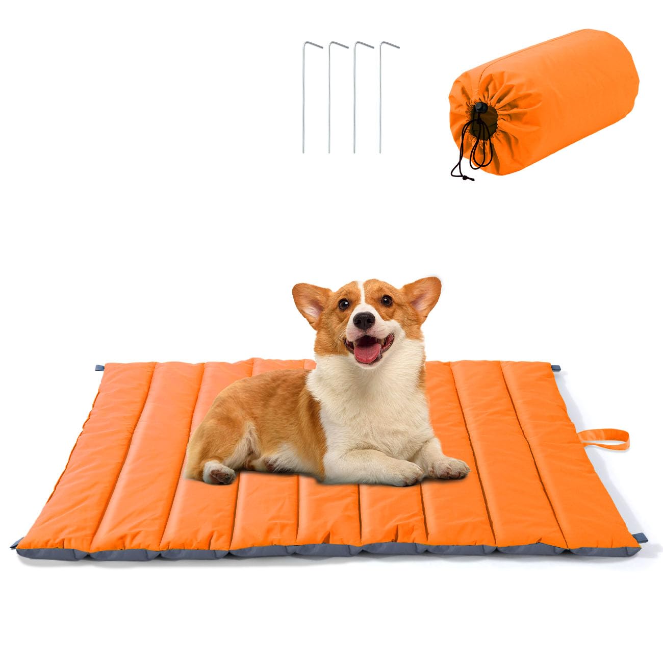 Pawaboo Colchoneta para Perro Exterior, 100 x 66 cm Cama Grande Perros Impermeable Portátil para Interior y Exterior, Alfombrilla Cama Perro Plegable Lavable para Perros Medianos Grandes, L, Naranja