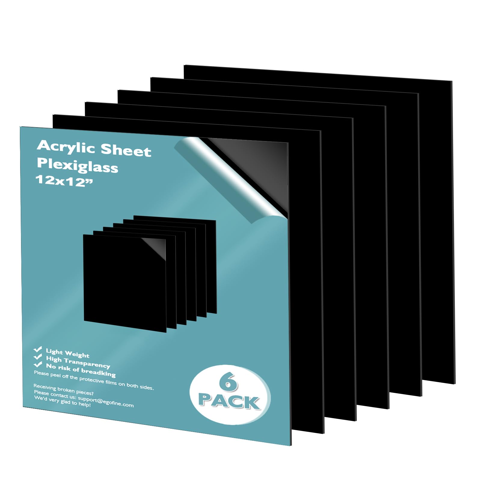 Black Plexiglass Sheets - 12 Pack for DIY Projects -12