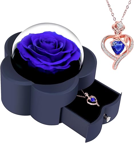 Miniatura 8 de Rosa preservada con collar de corazón, regalo de flor eterna para mamá, esposa, novia, mujer, perfecto para el día de San Valentín, cumpleaños,