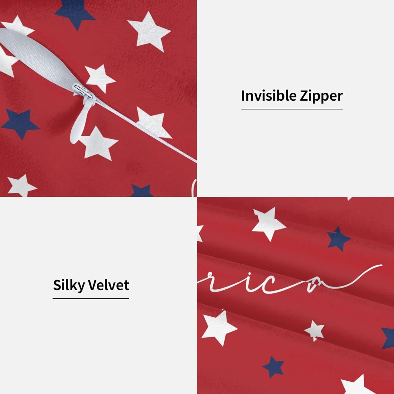 4th of July Pillow Covers 24x24 Set of 2, Memorial Day Patriotic Throw Pillows Holiday American Flag Rustic Blue Red Stars Decorative Pillowcase Cushion Cover for Independence Day Home Outdoor Decor