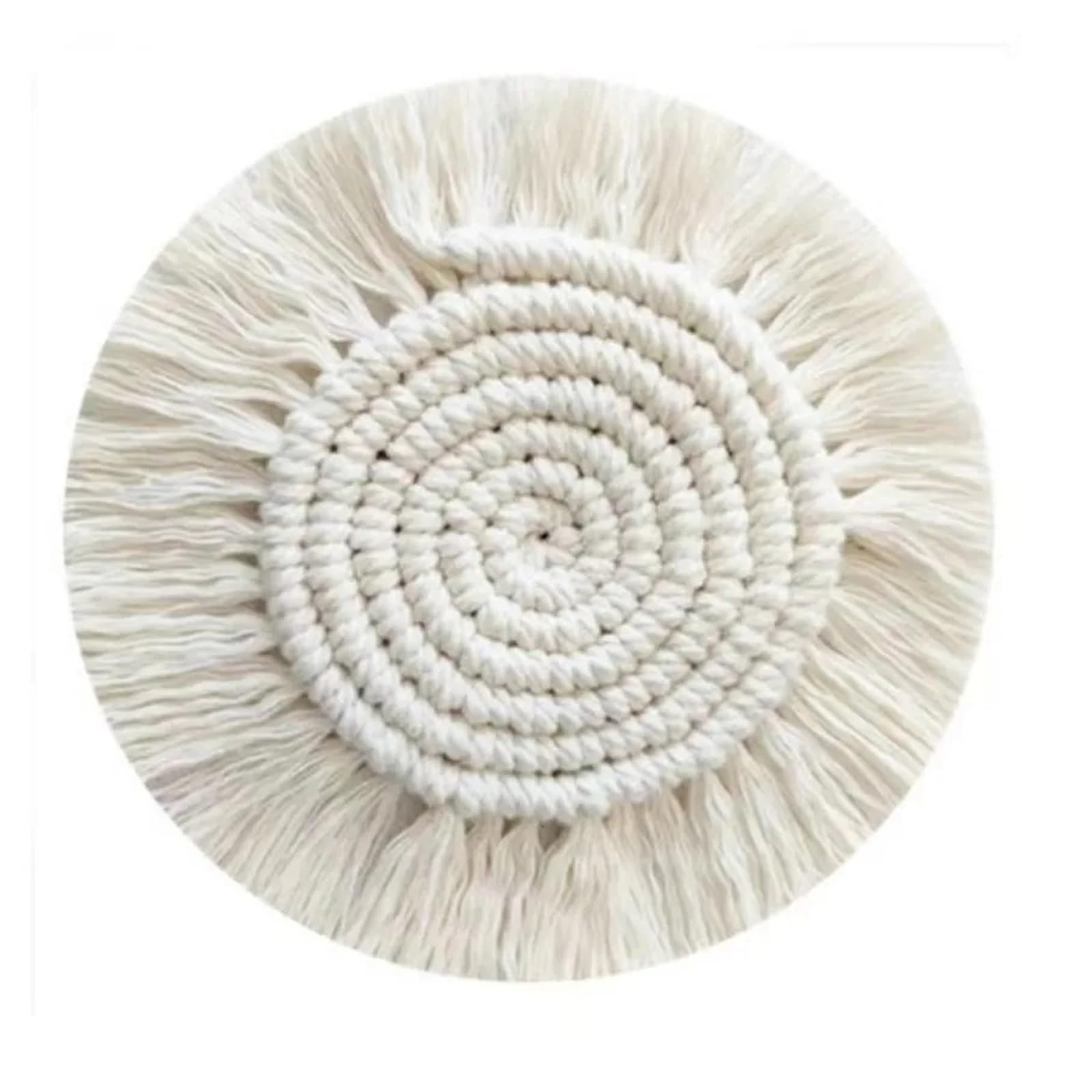 Woven Placemats Artisanal Woven Coasters Set Cotton Rope Decor For Dining Table Desk(White)