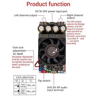 DollaTek TPA3255 Digital Amplifier Board HighPower Stereo Sound 300wx2 Bridge Mono600W DC18-50V for Subwoofer Speaker