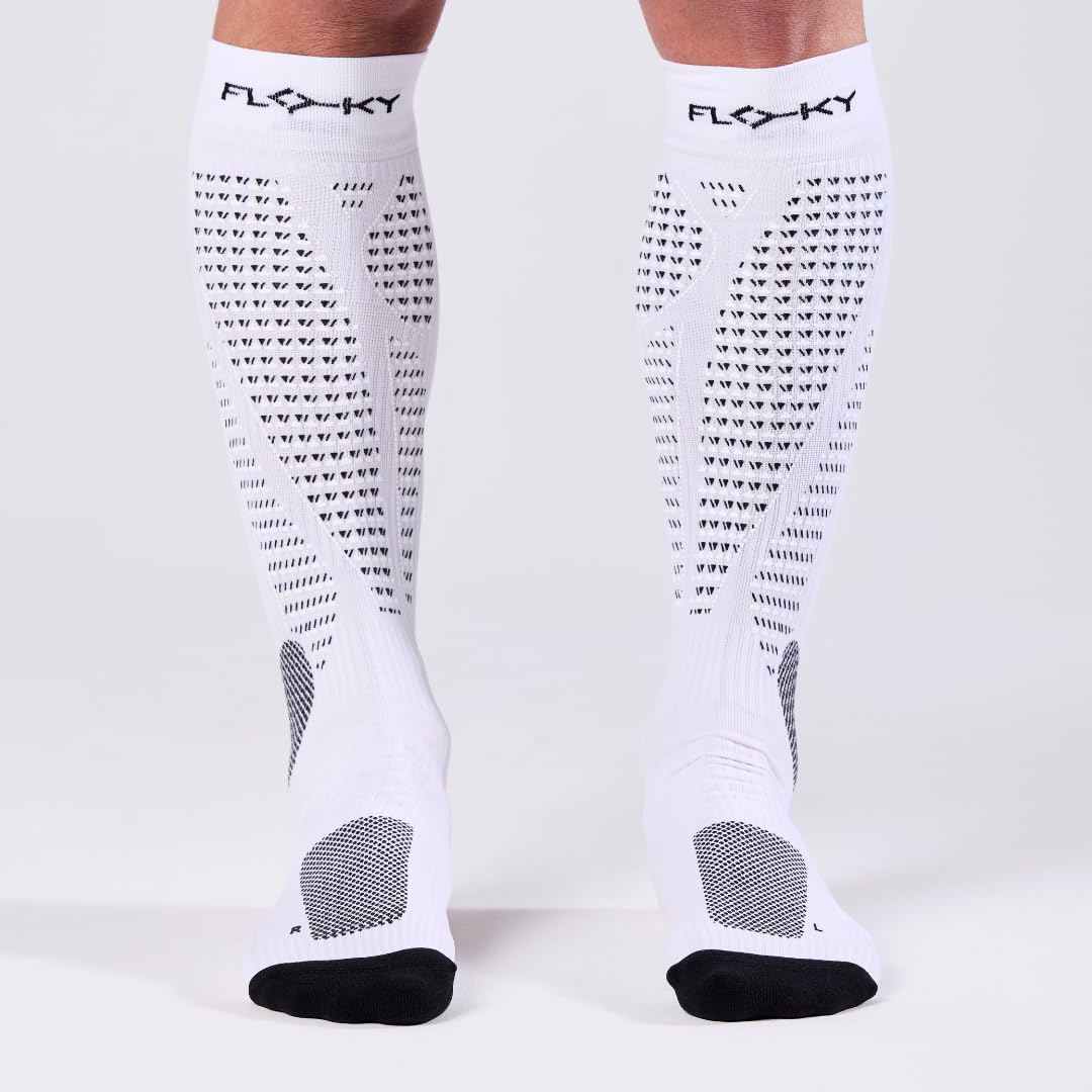 FLOKY RUN UP LONG calze biomeccaniche per running e trekking. Calza alta a compressione. Protezione tendine d'Achille e muscoli gamba, supporto plantare. Massima riduzione vibrazioni