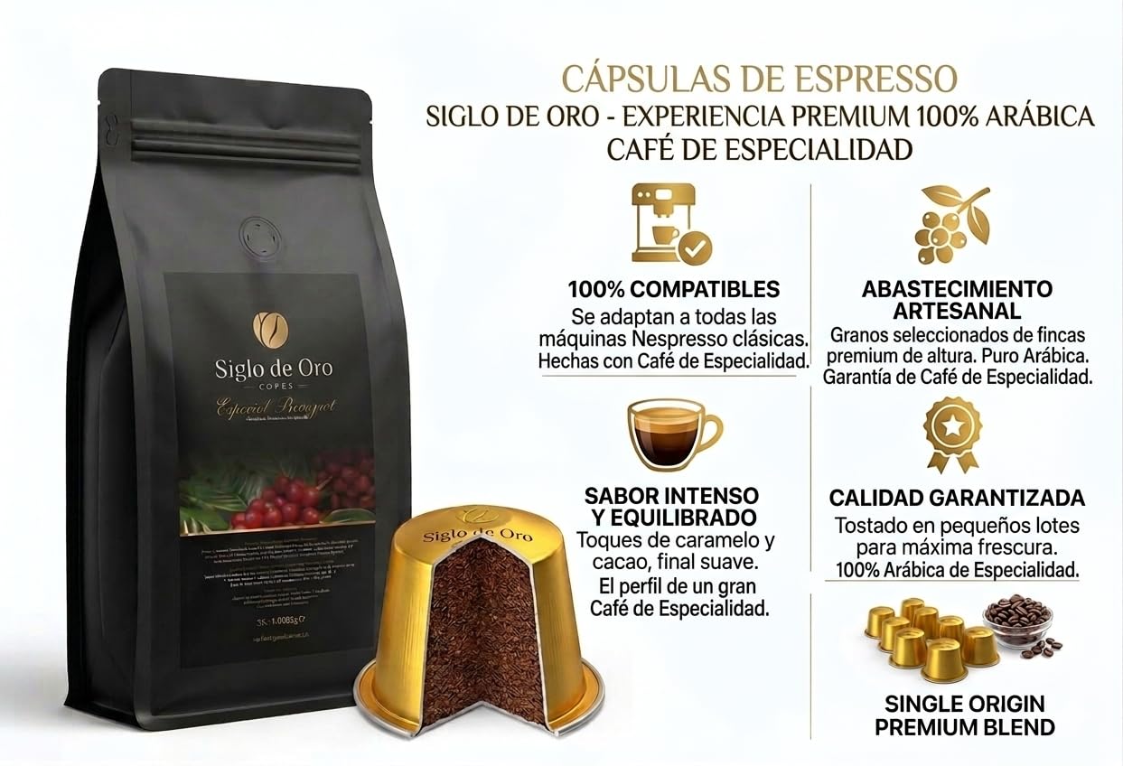 Cápsulas de Café de Especialidad 100% Arábica – Aroma Intenso desde que Abres – Compatible con Nespresso – 100 Cápsulas