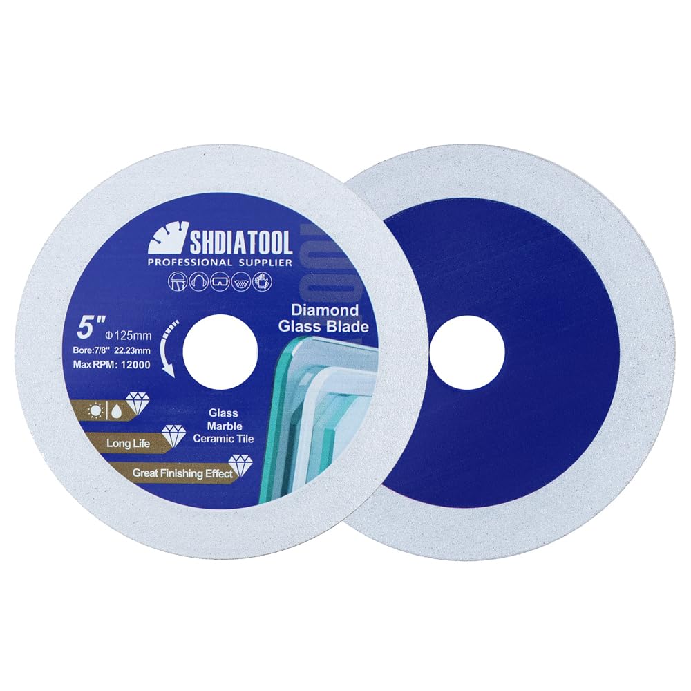 SHDIATOOL Diamond Glass Cutting Disc 125mm Saw Blade, Ultra-Thin Cut Off Wheel for Tile Ceramic Porcelaim Marble 125mm (2 of Pack)