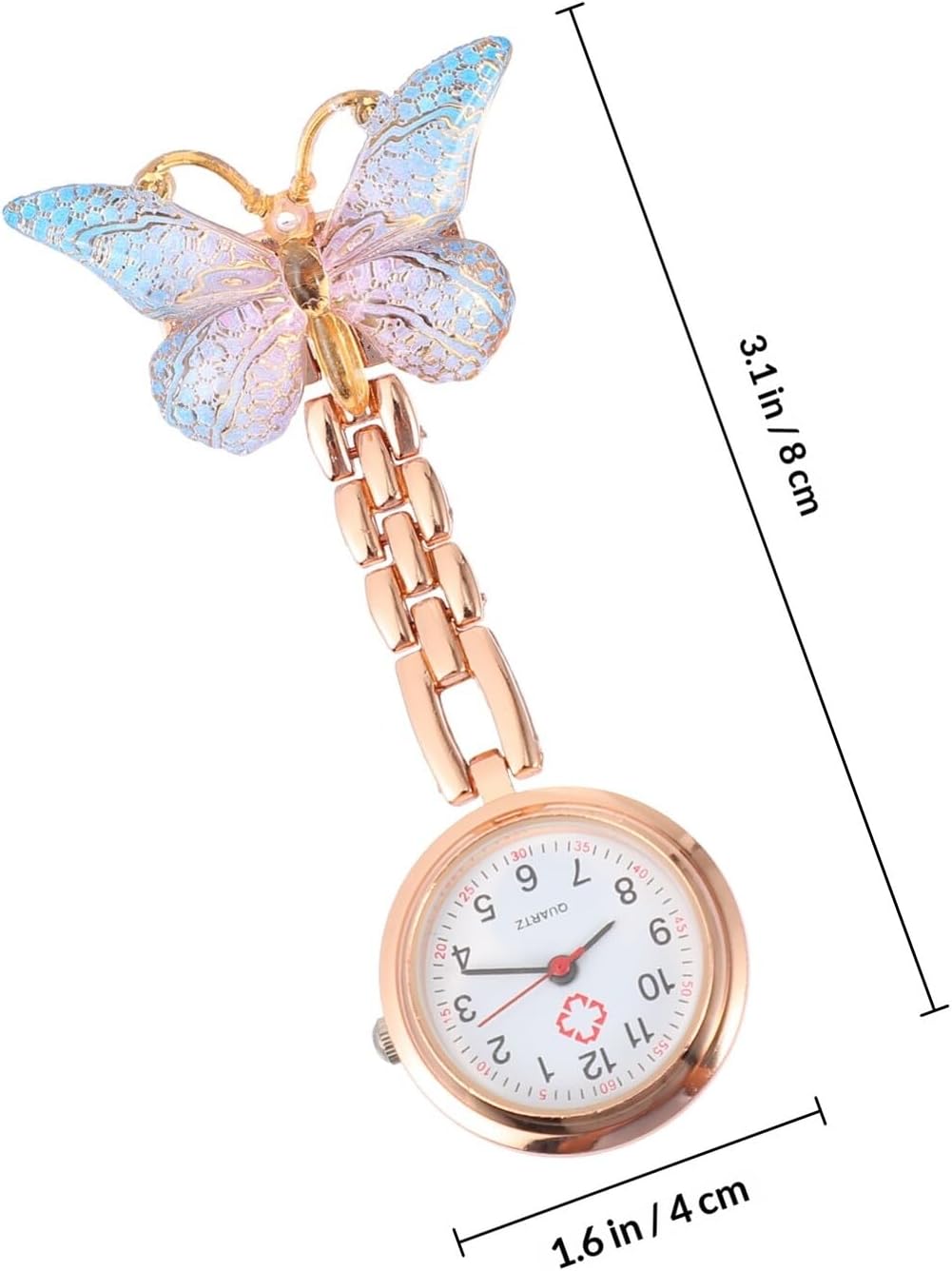 FRCOLOR Blue Clip-on Nurse Pocket Watch Butterfly Quartz Dial for Nurses