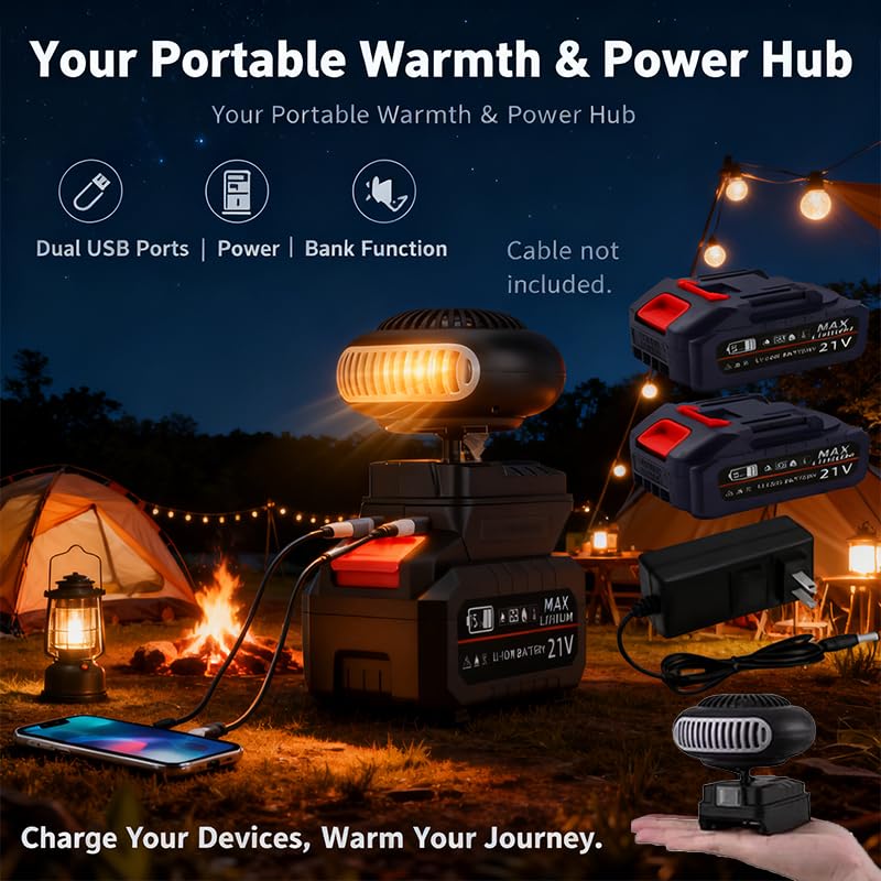Image of Battery Operated Heater, Battery Powered Heater, Ultra-Light /Ultra-Powerful /Rechargeable /Portable Battery Operated Space Heater, with USB &1500mah Battery, for Camping /Cars /Office /Indoor (15-cell *2)