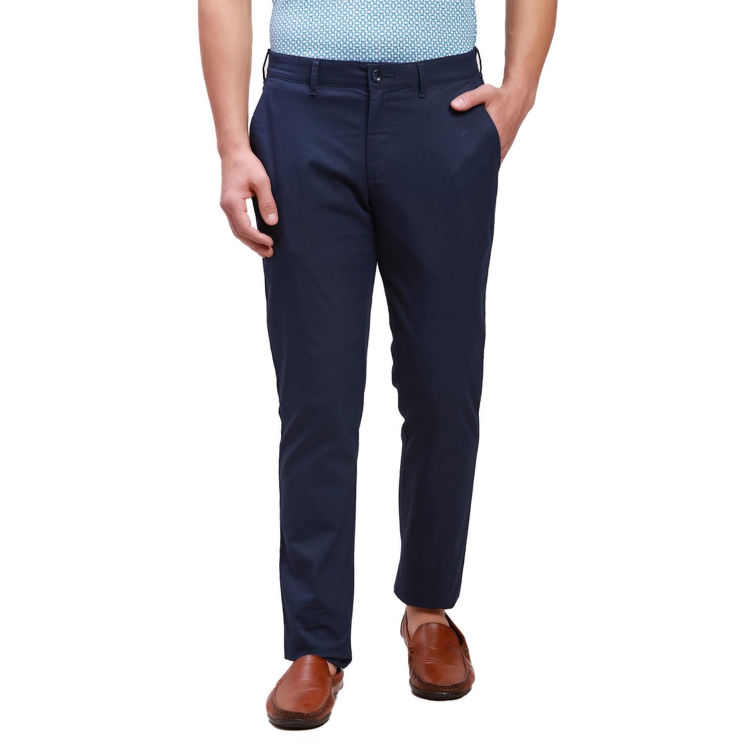 Nuvo Fit Cotton Nylon Blend Solid Piece Dyed Pattern Flat Front Casual Trouser-image-45
