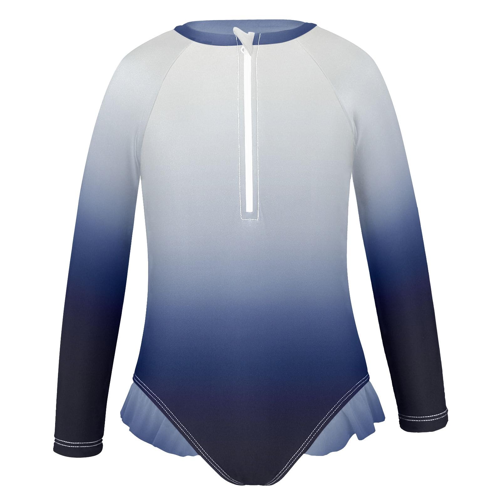 ALAZA Swimsuit for Girls Long Sleeve Rashguard Bathing Suit Navy to White Gradient Quick Dry 4T