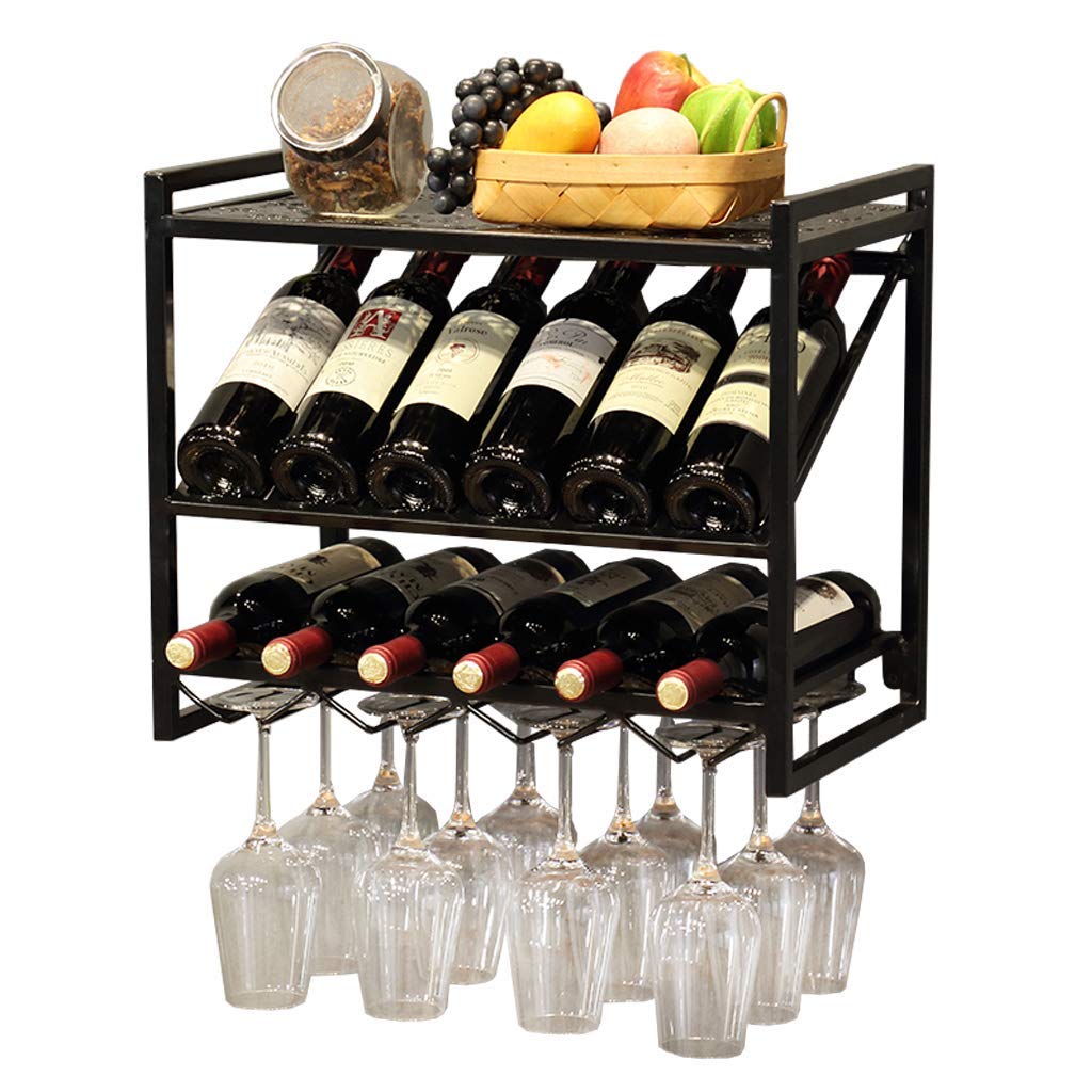 Étagère murale pour casier à vin 2 en 1 avec porte-bouteilles et support verres
