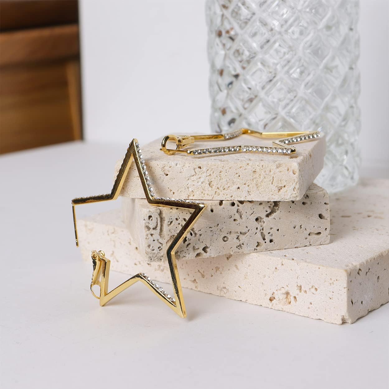 JeanBeau Big Star Rhinestone Hoop Earrings for Women Sparkly Bling Cubic Zirconia Diamond Large Statement Five-Point Star dangle Huggie Lightweight Prom wedding Bridal Jewelry Friends Gift - Image 7