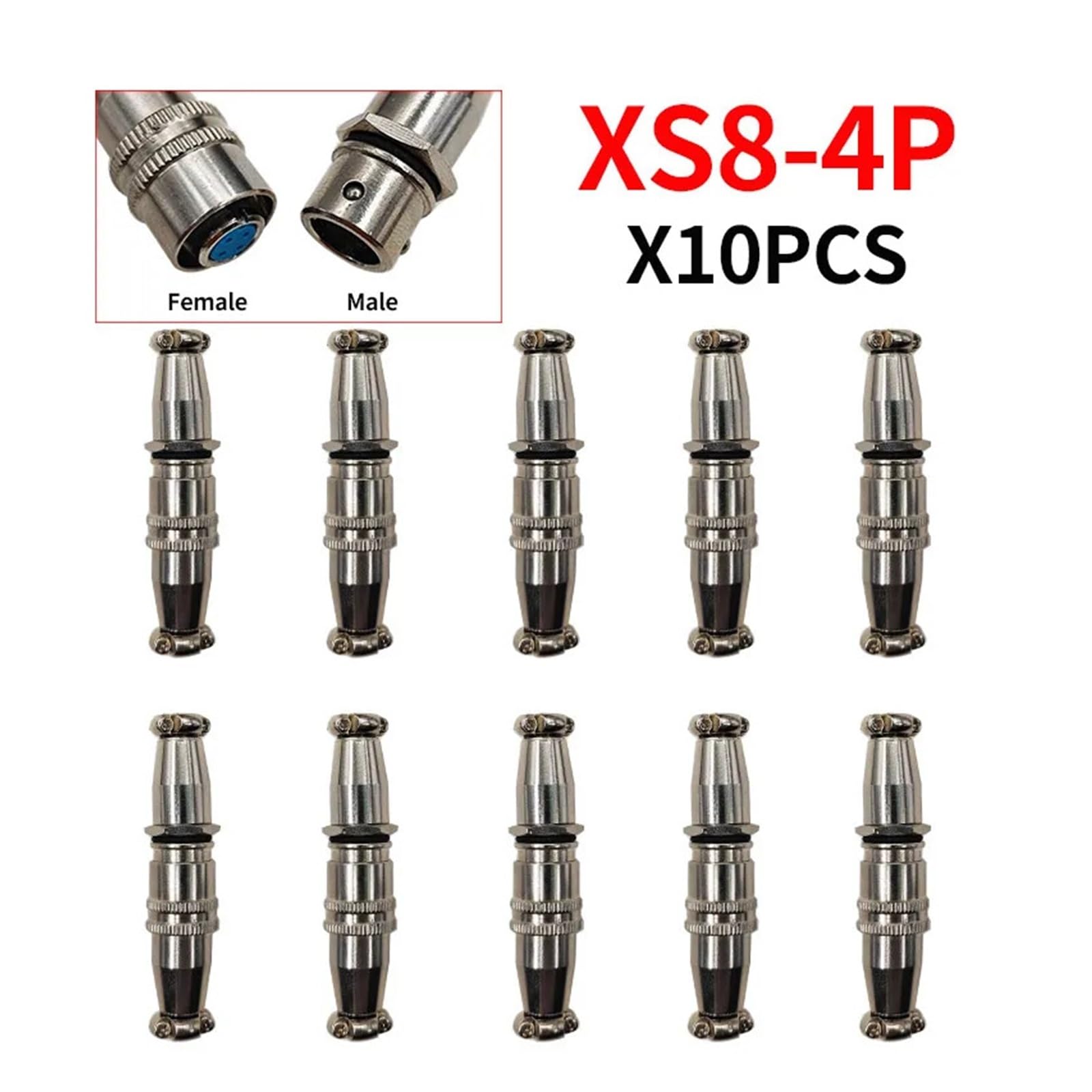 10 szt. XS8J/K samoblokujące małe metalowe złącze lotnicze typu Push-Pull | Wtyczka/gniazdo 2/3/4 rdzenia(4PinDocking 10pcs)