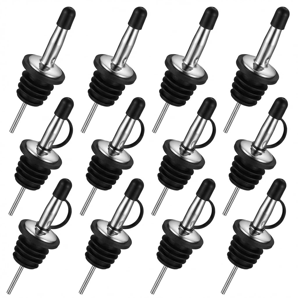 Pour Spouts, 12 Pcs Food Grade Stainless Steel Bottle Accessories, Leak Proof Flow Control Spout for Household Kitchen Condiment and Commercial Bar Liquid Pouring