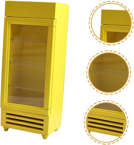 Miniatura 3 de Toyvian Mini decoración de nevera amarilla a escala para exhibición de cocina de casa de muñecas y juego de manos