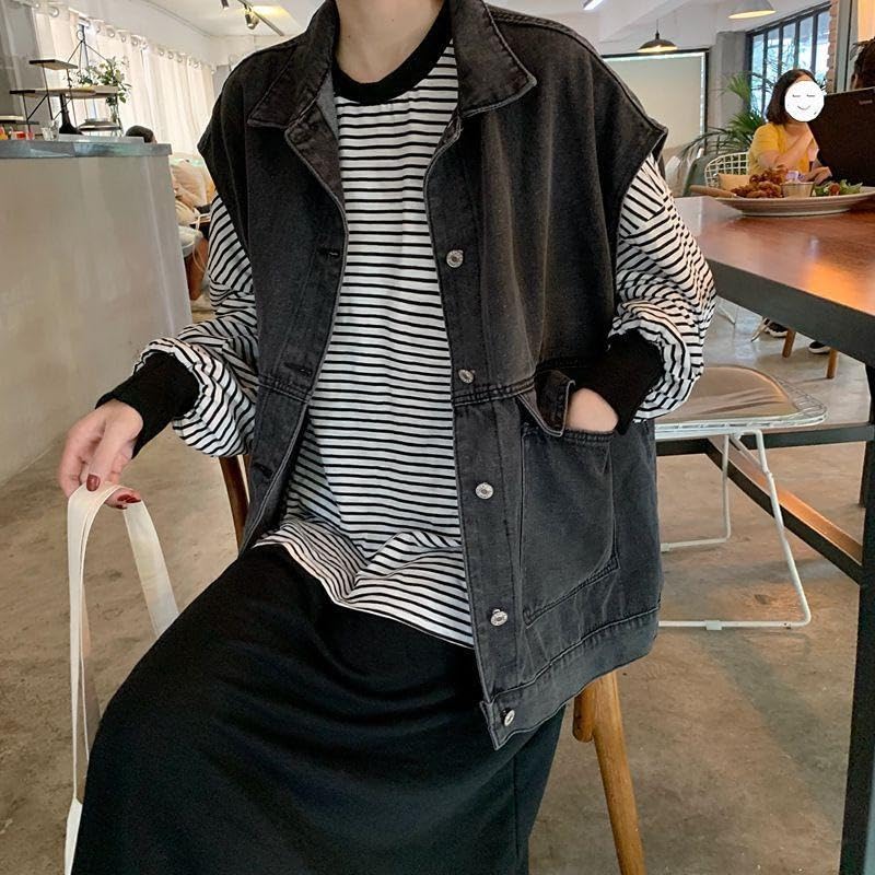 EMMIOL Denim Vest Women, Baggy Streetwear Jean Vest Top with Pockets, Vintage Y2k Sleeveless Jacket, 2025 Womens Trendy2