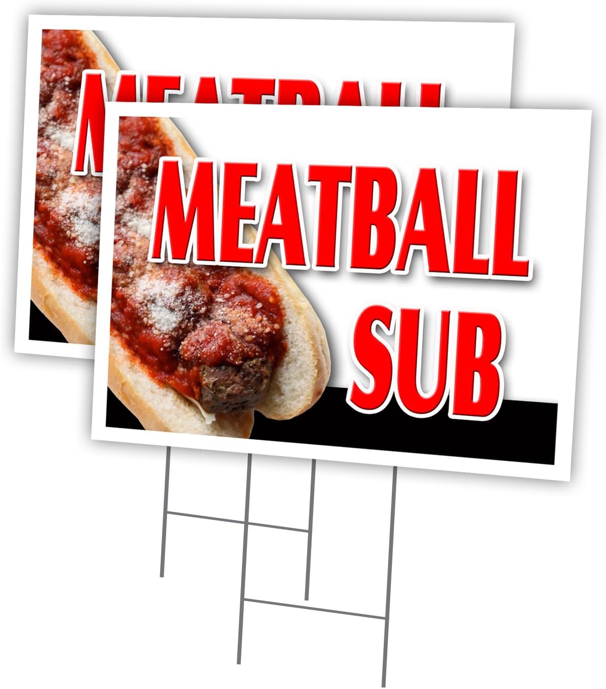 Meatball SUB 2 Pack of 18" x 24" Yard Sign & Stake | Advertise Your Business | Stake Included Image On Front Only | Made in The USA