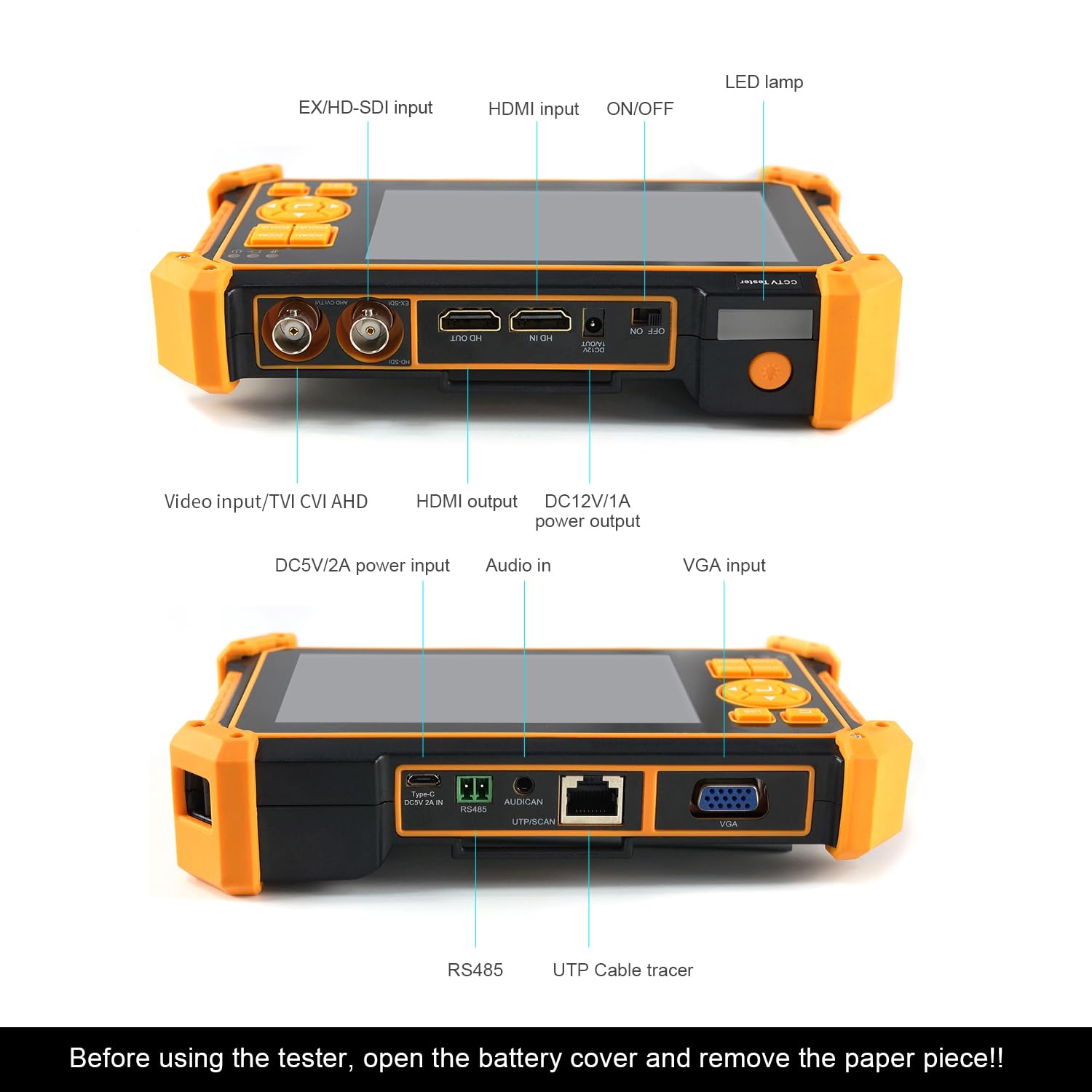 CCTV Camera Tester, WANLUTECH 8MP TVI CVI AHD SDI CVBS Analog Camera Tester 5 inch TFT-LCD Screen Support Cable Tracer UTP Cable Tester PTZ Control HDMI in VGA in RS485 (HD-3200C)
