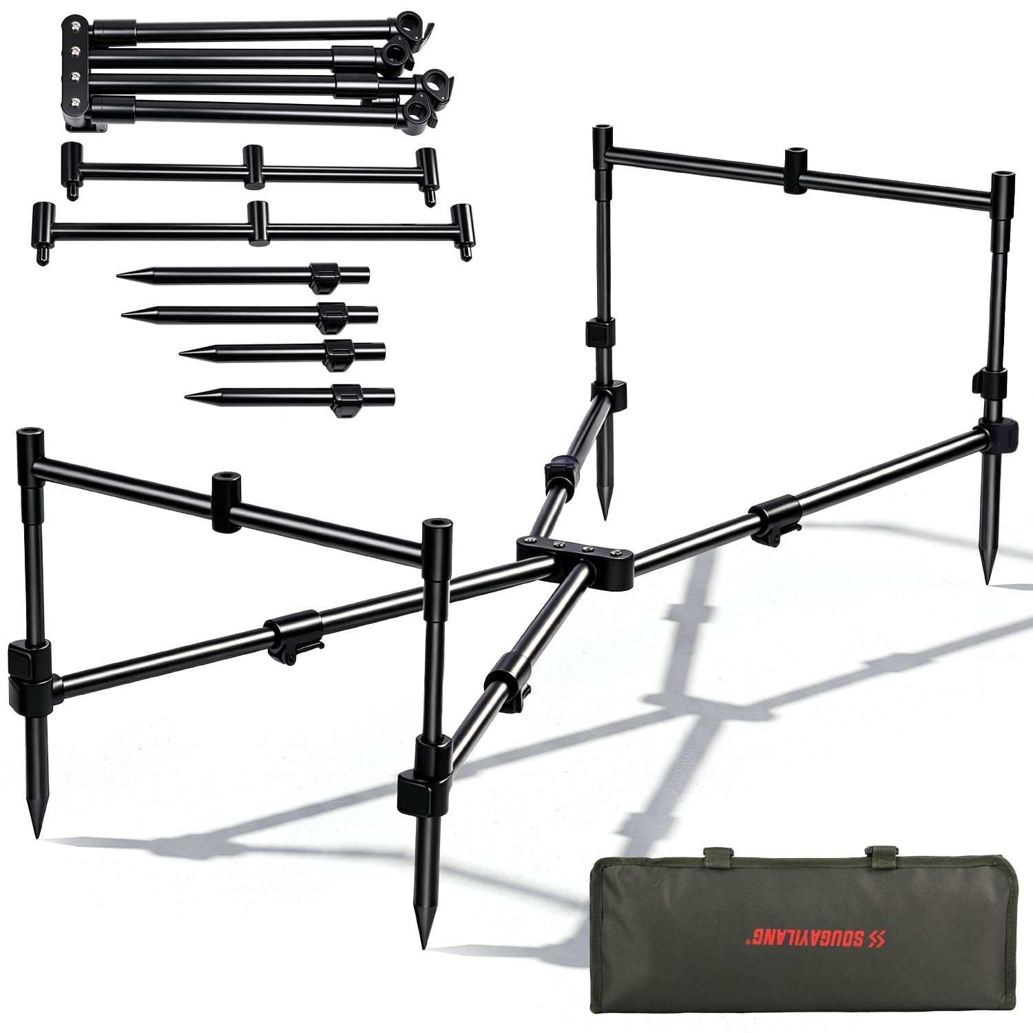 Sougayilang Portable Carp Rod Pod – 3 Rod Aluminium Stand with Carry Bag – Versatile for Any Water – Fast Setup & Compact Design
