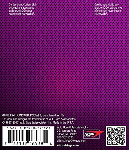 Elixir Strings 80/20 Bronze Acoustic Guitar Strings With Nanoweb Coating, 3-Pack, Custom Light .011-.052 (16538) #TOP5