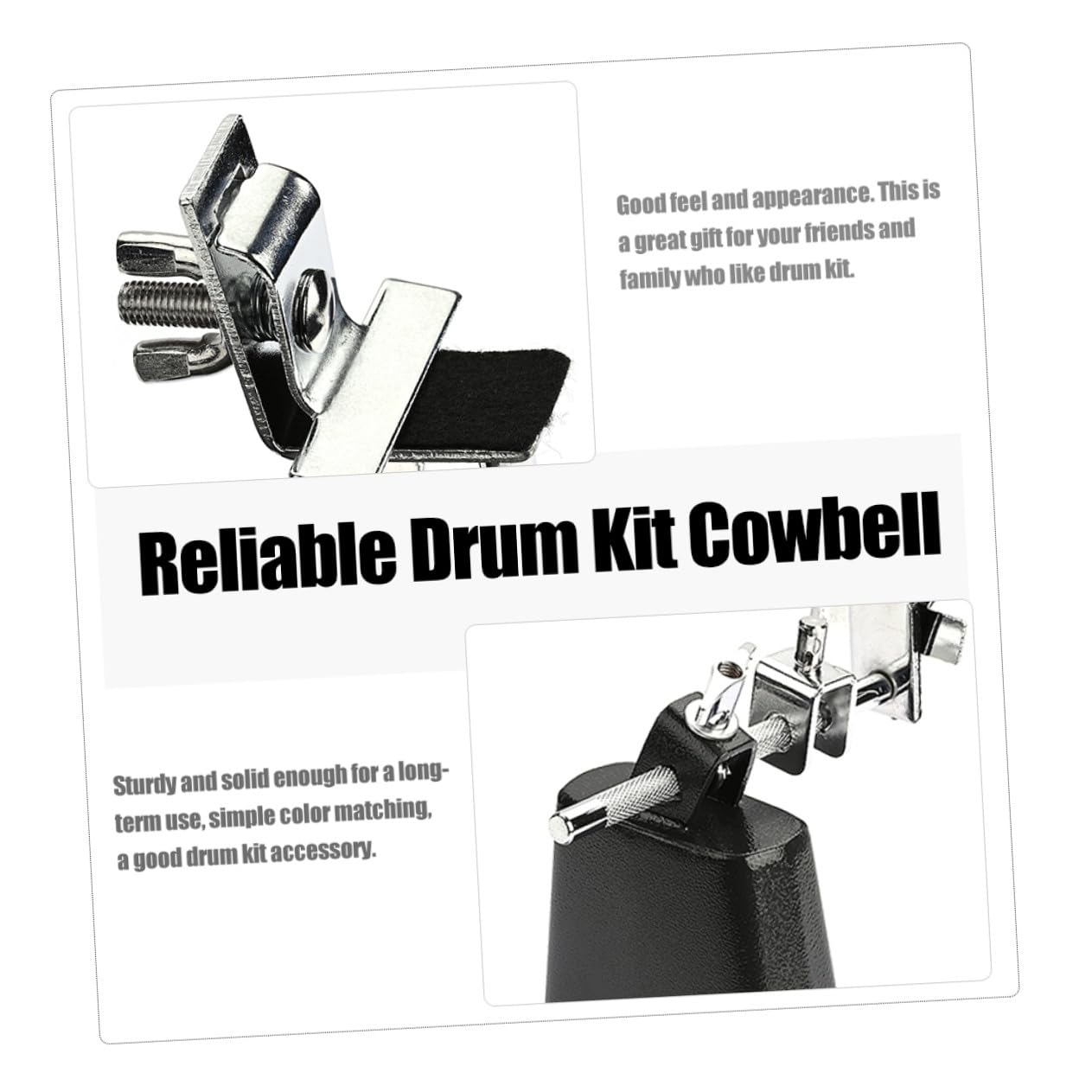 Mobestech Cencerro Accesorio Profesional para Batería de Metal Negro Sonido Rico y Seguro Adecuado para Estudiantes y Percusión en Conjunto de Batería