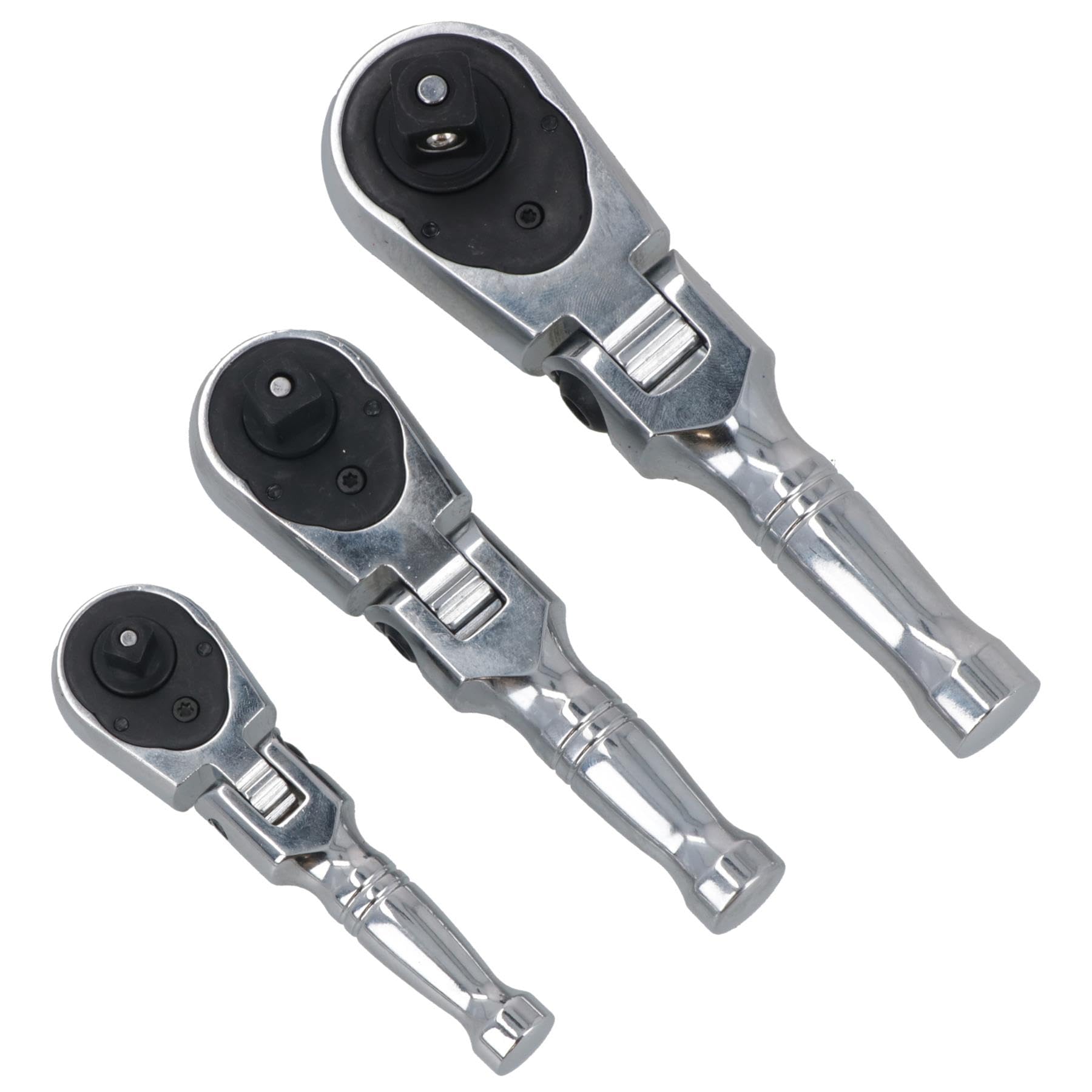 AB Tools Stubby Flexi - Set di chiavi a cricchetto reversibili da 1/4", 3/8", 1/2", 3 pezzi