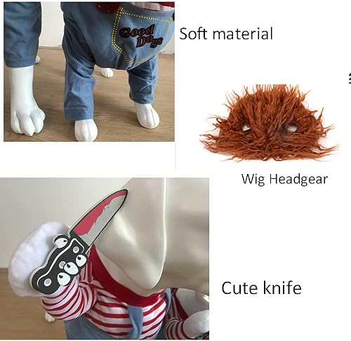 Miniatura 4 de Anelekor - Ropa de Halloween para mascotas, disfraz de muñeca mortal para perro, ropa mortal para cachorros con divertida peluca, sombrero y